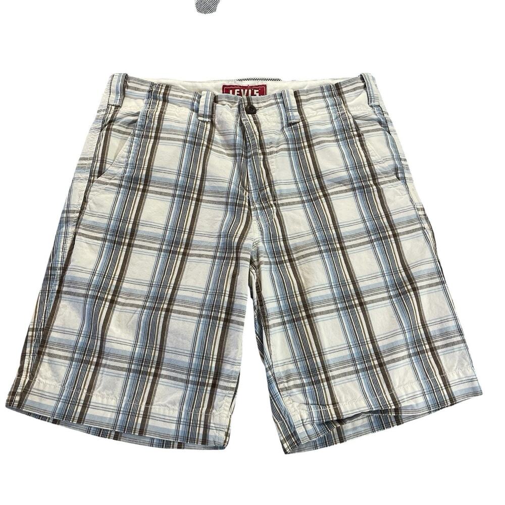Levis‎ Seaside Shorts Men's 34 Plaid All Cotton White Tab Flat Front